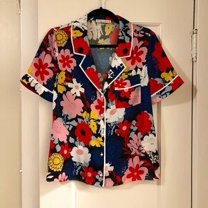 Alice + Olivia Ramona Floral Piped Button-up Blouse